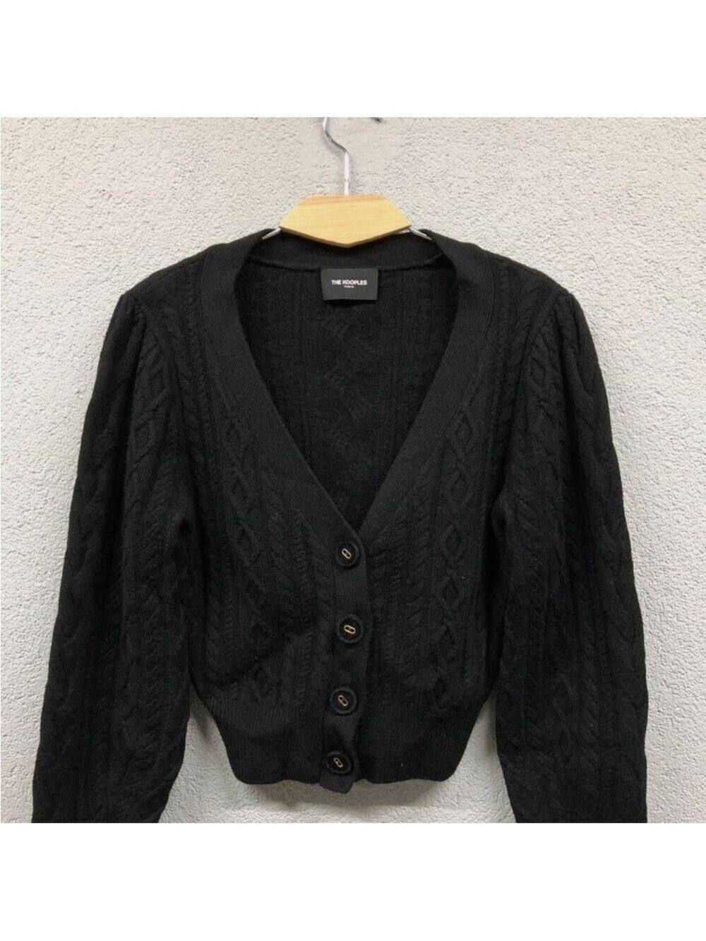The Kooples Black Cable Knit Crop Cardigan  Button-Up Cardigan size 2 Small